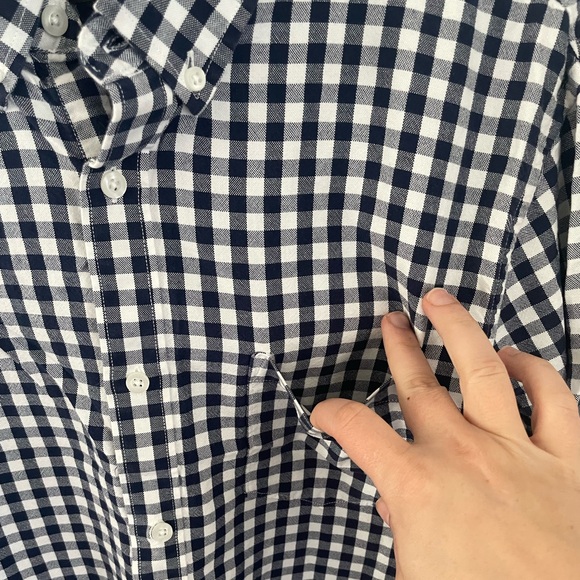 Blue Checkered Trim Fit Men's Long Sleeve Casual Button Down Nordstrom Neck 17 - Picture 5 of 12